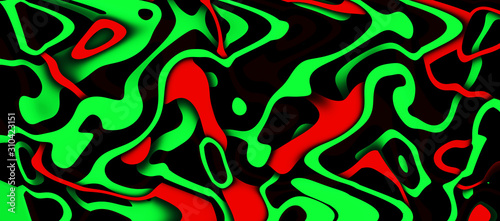 Wallpaper Mural Red green twisted lines pattern. Abstract wide illustration. 3d rendering	 Torontodigital.ca