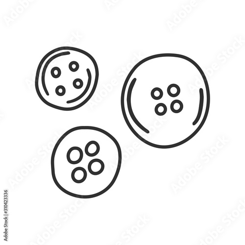 Clothes buttons,  vector illustration, minimal  line art drawing isolated on white. symbol of needlework, sewing and crafts, good as icon or logo.