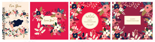 Floral collection of cards, invitations, posters. Valentines Day greetings. Set of Valentines day cards. Vector illustration of girl in love. Flyer, card, banner, brochure © moleskostudio