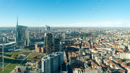 Milan cityscape, panoramic view with new skyscrapers in Porta Nuova district. Italian landscape. © Arcansél