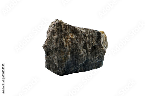 gneiss rock isolated on white background. Gneiss is a foliated metamorphic rock in which the coarse mineral grains have been arranged into a banded structure.  © Montree