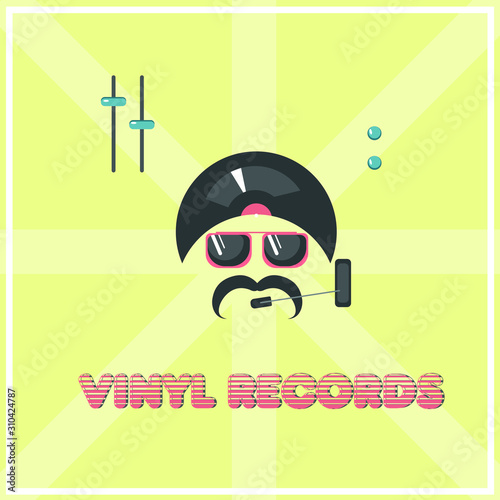 vinyl records with disko man vector illustration