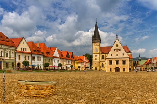 St. Egidius Basilica and city hall in old city of Bardejov, Slovakia photo