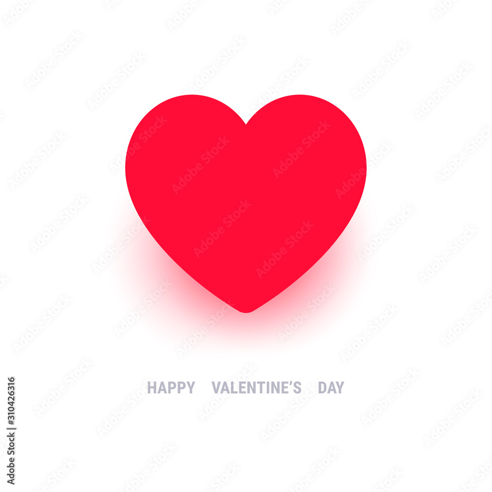 Red heart. Happy Valentine's day text, romance simple gift, love symbol, greeting card, Vector illustration, banner