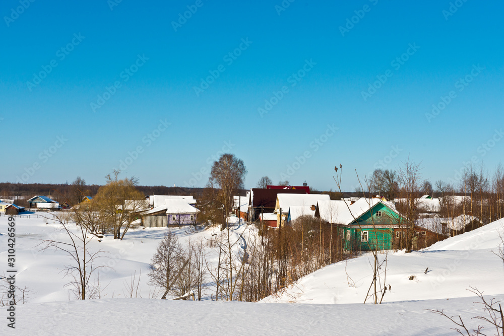 Winter landscape with a view of a typical small russian village Luh/ Ivanovo region/ Russia/ Winter landscape