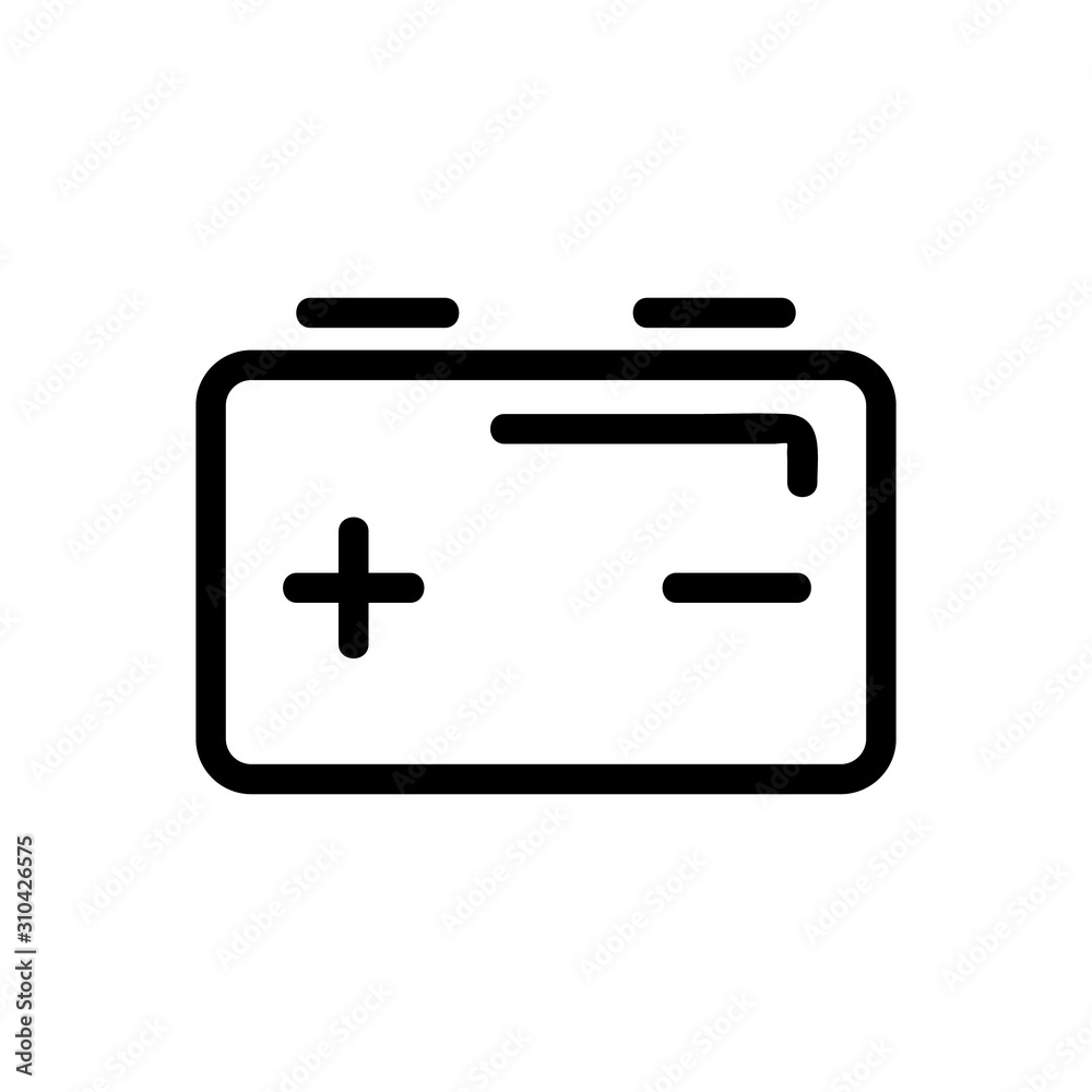 Battery icon vector. A thin line sign. Isolated contour symbol illustration Battery icon vector. A thin line sign. Isolated contour symbol illustration