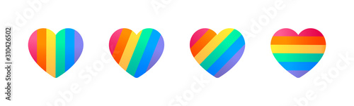 Pride LGBT heart vector icon set, Lesbian gay bisexual transgender concept love symbol. Collection of Color rainbow flag
