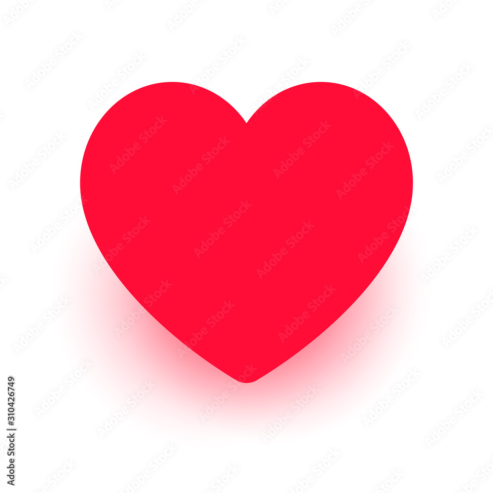 Red heart sign. Love sign icon, Design element for romance Valentine's day card, banner. Vector illustration with shadow