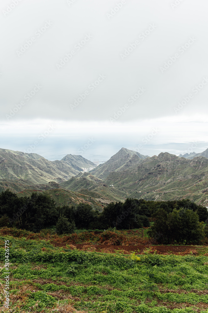 Naklejka premium Mountain range in Anaga Natural Park In Tenerife, Canary Islands, Spain