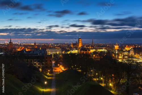 Beautiful cityscape of Gdansk with old town at dawn, Poland.