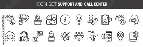 Help, Support and Contact Vector Flat Line Icons Set. Phone Assistant, Online Help