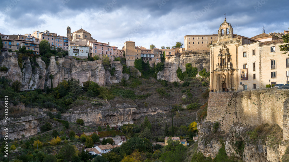 View of hotel and cathedral, Parador Nacional Of Cuenca, Cuenca, Cuenca Province, Castilla La Mancha, Spain