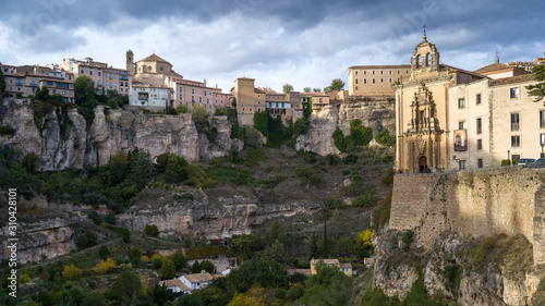 View of hotel and cathedral, Parador Nacional Of Cuenca, Cuenca, Cuenca Province, Castilla La Mancha, Spain photo