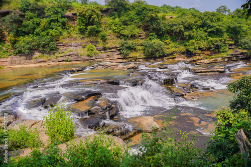 Mirzapur, Uttar Pradesh / India, October 12 2019: Lakhaniya Dari Waterfall and Latif Shah Dam at a distance of 54 km from Varanasi,