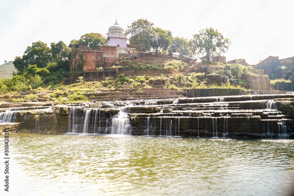 Mirzapur, Uttar Pradesh / India, October 12 2019: Lakhaniya Dari Waterfall and Latif Shah Dam at a distance of 54 km from Varanasi, Mirzapur, Uttar Pradesh / India, October 12 2019: Lakhaniya Dari Waterfall and Latif Shah Dam at a distance of 54 km from Varanasi,
