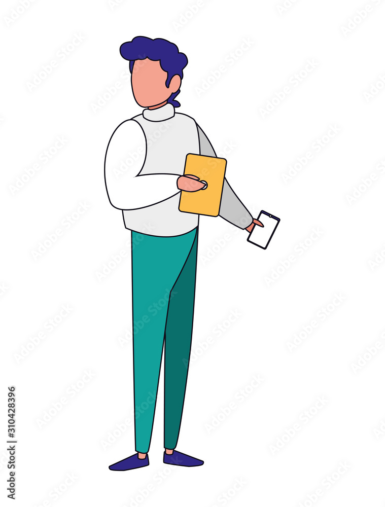 Isolated avatar man with laptop and smartphone vector design Isolated avatar man with laptop and smartphone vector design