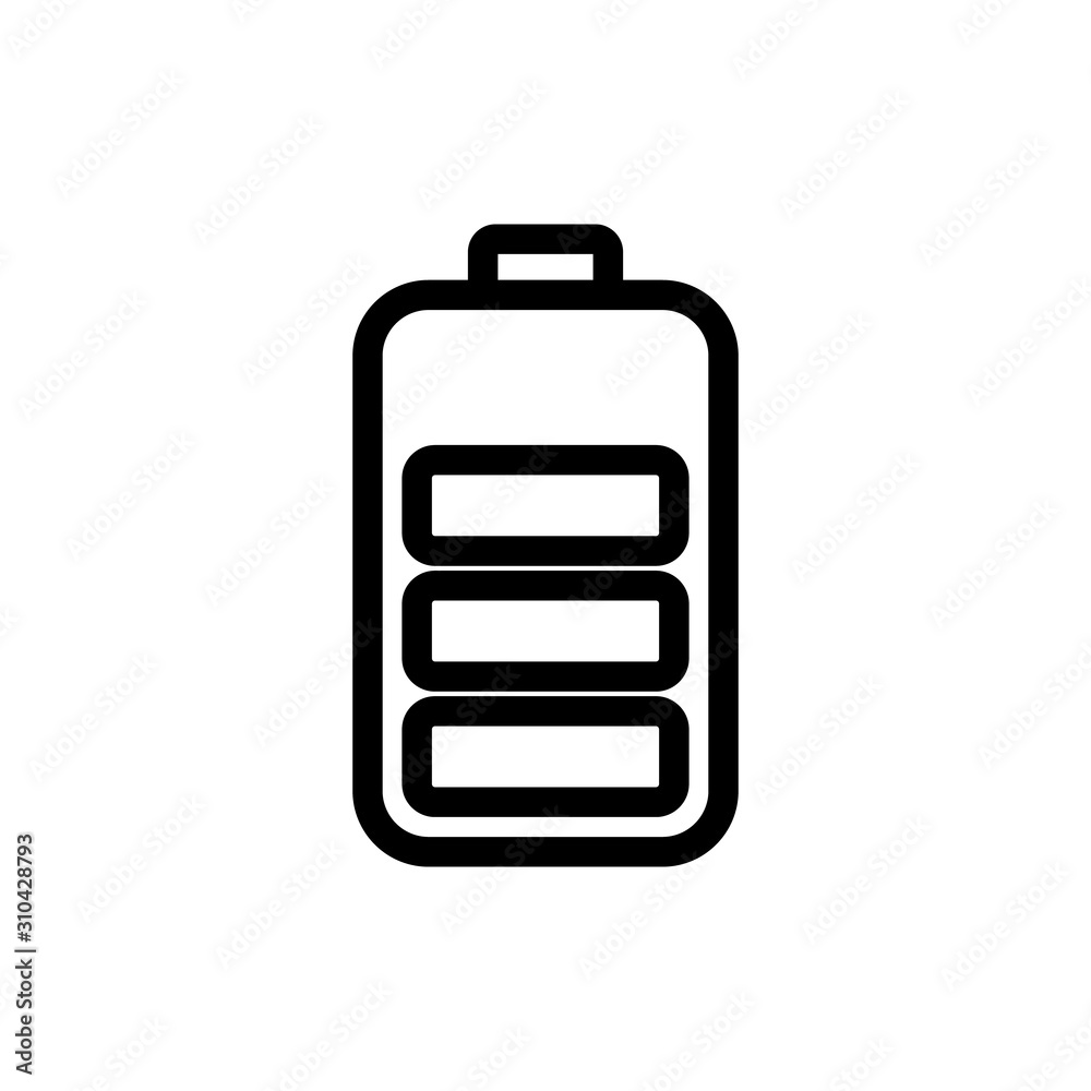 Battery icon vector. A thin line sign. Isolated contour symbol illustration Battery icon vector. A thin line sign. Isolated contour symbol illustration