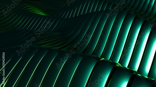 Metall green stripe pattern background. Blue light. 3d illustration  render.