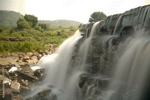 Mirzapur, Uttar Pradesh / India, October 12 2019: Lakhaniya Dari Waterfall and Latif Shah Dam at a distance of 54 km from Varanasi,