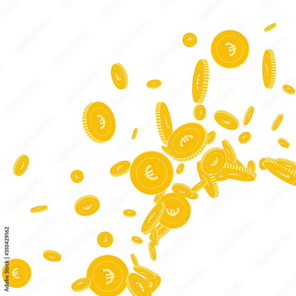 European Union Euro coins falling. Scattered float European Union Euro coins falling. Scattered float