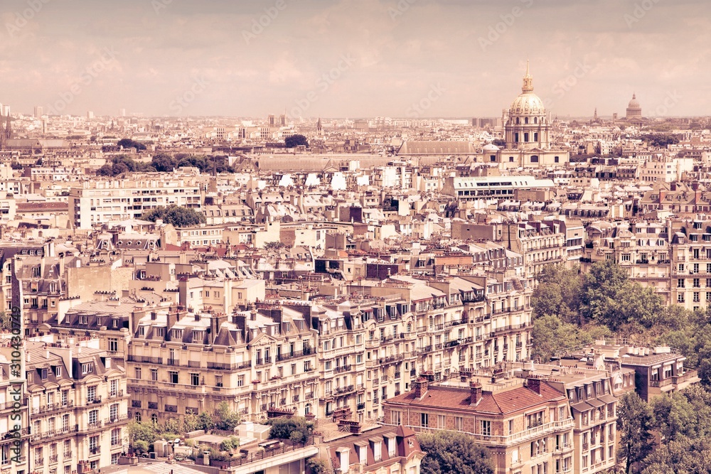 Paris city, France. Retro filtered colors.