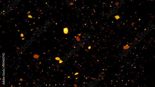 Abstract glittering stars on isolated black background. Motion blur shimmer bokeh texture overlay.