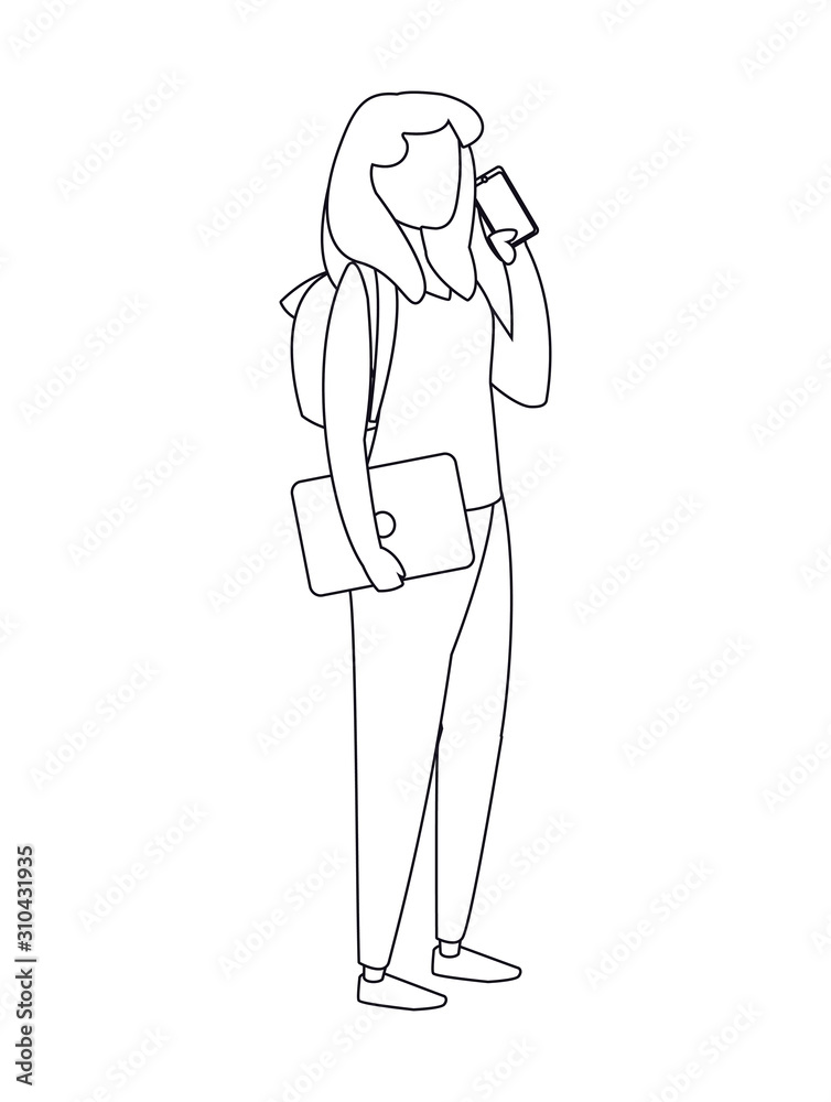 Isolated avatar woman with laptop and smartphone vector design Isolated avatar woman with laptop and smartphone vector design