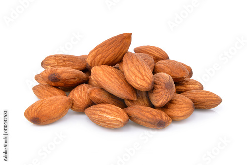 group of almonds isolated on white