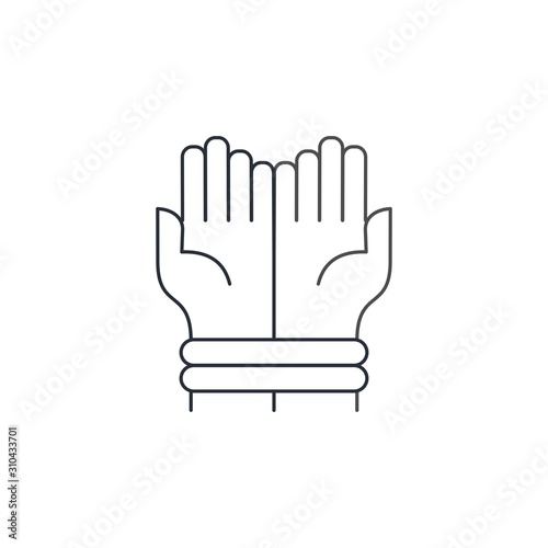 Tied hands, symbol of prospects and opportunities constrained by external factors. Concept of freedom of development and self-development in business and social spheres. Vector linear icon on a white 