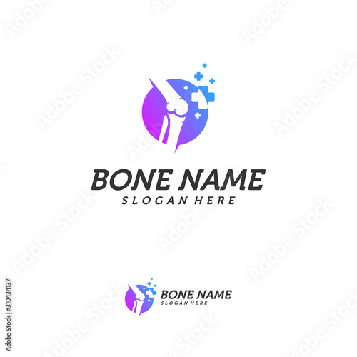 Bone Plus logo. Healthy bone Icon. Knee bones and joints care protection logo template. Medical flat logo design. Vector of human body health. Emblem symbol.