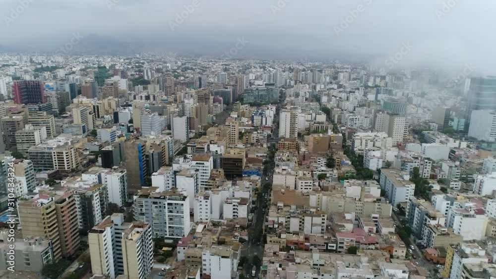 drone view over Lima Peru, high buildings and ocean on the background drone view over Lima Peru, high buildings and ocean on the background