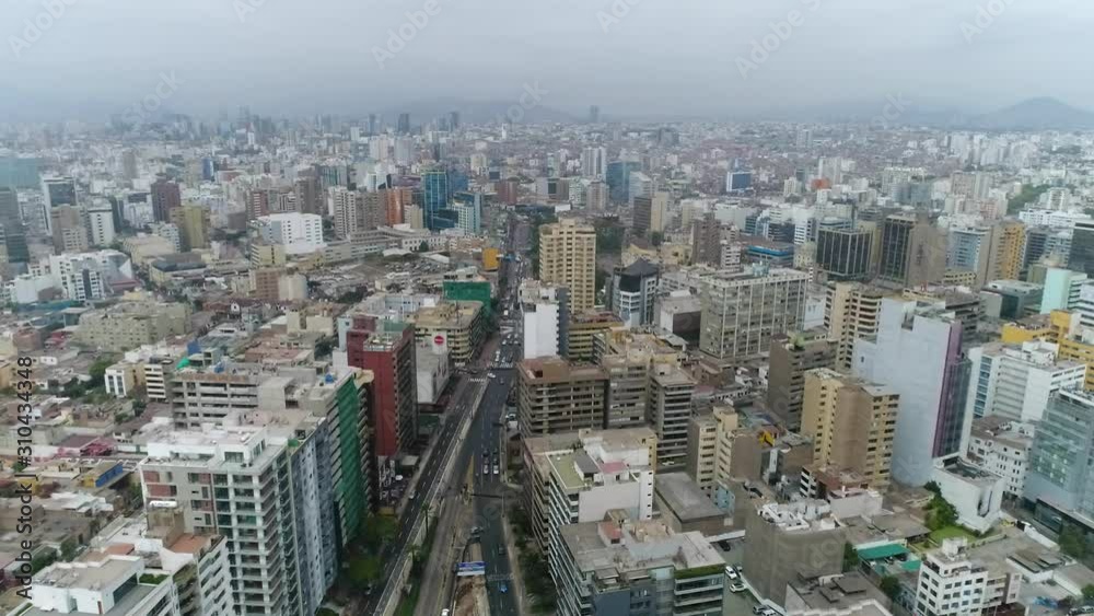 drone view over Lima Peru, high buildings and ocean on the background drone view over Lima Peru, high buildings and ocean on the background