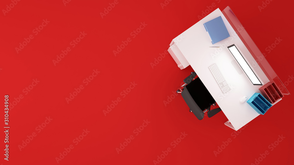 Workplace on red background - 3d rendering Workplace on red background - 3d rendering