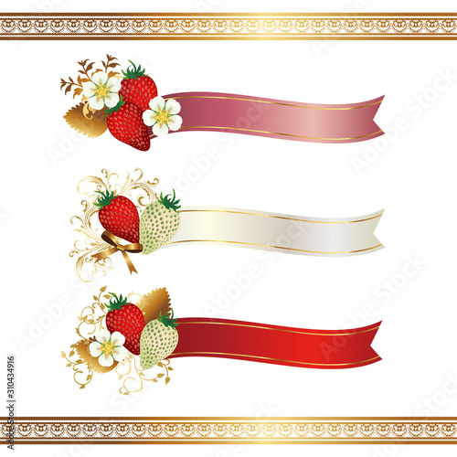 set of strawberry and ribbon