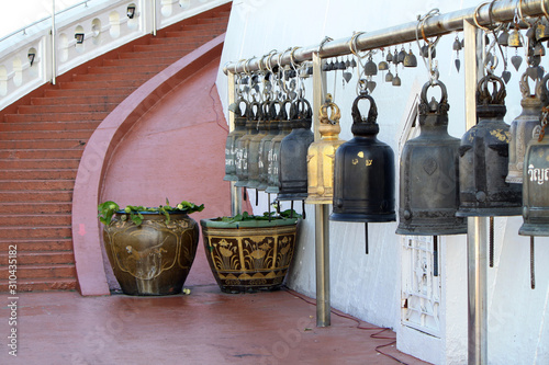 Old steel bells at the Golden Mount at Wat Saket in Bangkok, Thailand.