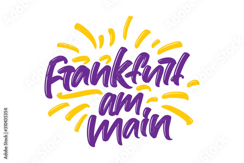 Frankfurt am main lettering text with sunburst. Vector illustration logo text for webpage, print and advertising.