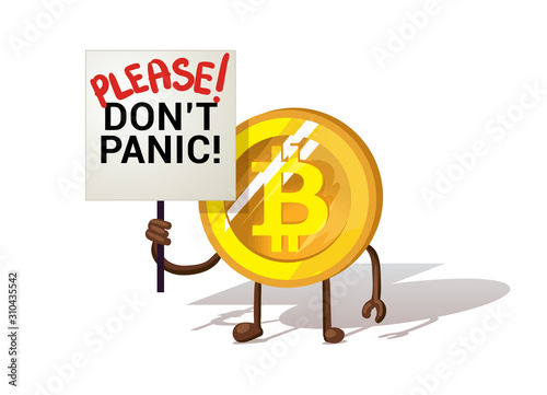 Funny bitcoin. Bitcoin Panic Fall Chart vector illustration isolated on white background. Bitcoin correction. Crisis of the cryptocurrency. Crypto currency devaluation. Bitcoin has fallen.