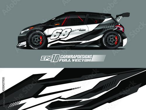 Racing car wrap design vector. Graphic abstract stripe racing background kit designs for wrap vehicle, race car, rally, adventure and livery. Full vector eps 10