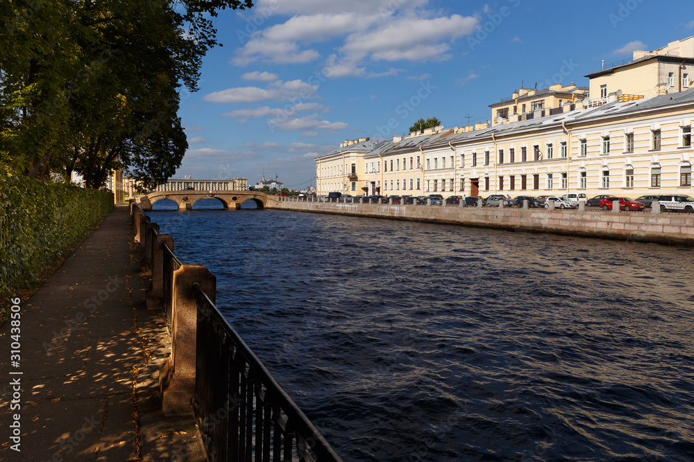 Fontanka River Embankment in St. Petersburg. Laundry Bridge, Summer Garden.