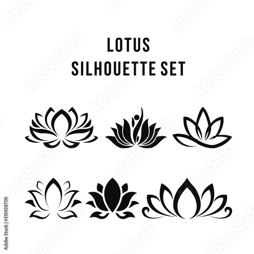 Lotus flower vector logo Set icon  Spiritual simple isolated silhouette symbol sign