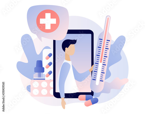 Online doctor concept. Patient consultation to the doctor. Online Medical Service. Modern flat cartoon style. Vector illustration on white background
