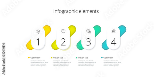 Business process chart infographics with 4 steps. Corporate workflow graphic elements. Company flowchart presentation slide template. Vector info graphic design.