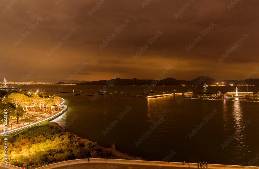 nightscape on the coastal areas in shekou district of shenzhen, china