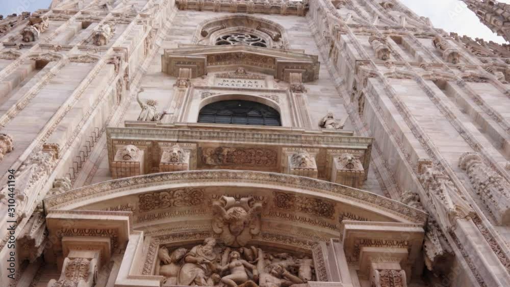 Smooth camera movement on the Duomo of Milan, Italy. Concept of europe traveling discovering art and culture. Smooth camera movement on the Duomo of Milan, Italy. Concept of europe traveling discovering art and culture.