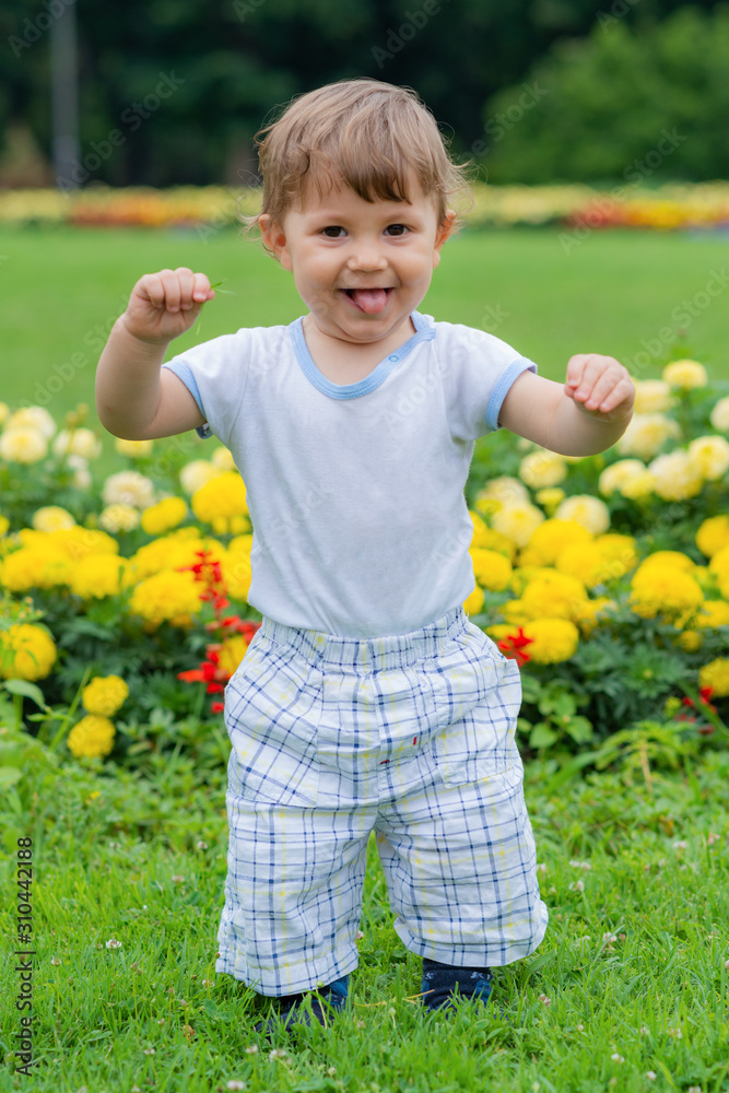 Little boy is playing on the grass Little boy is playing on the grass