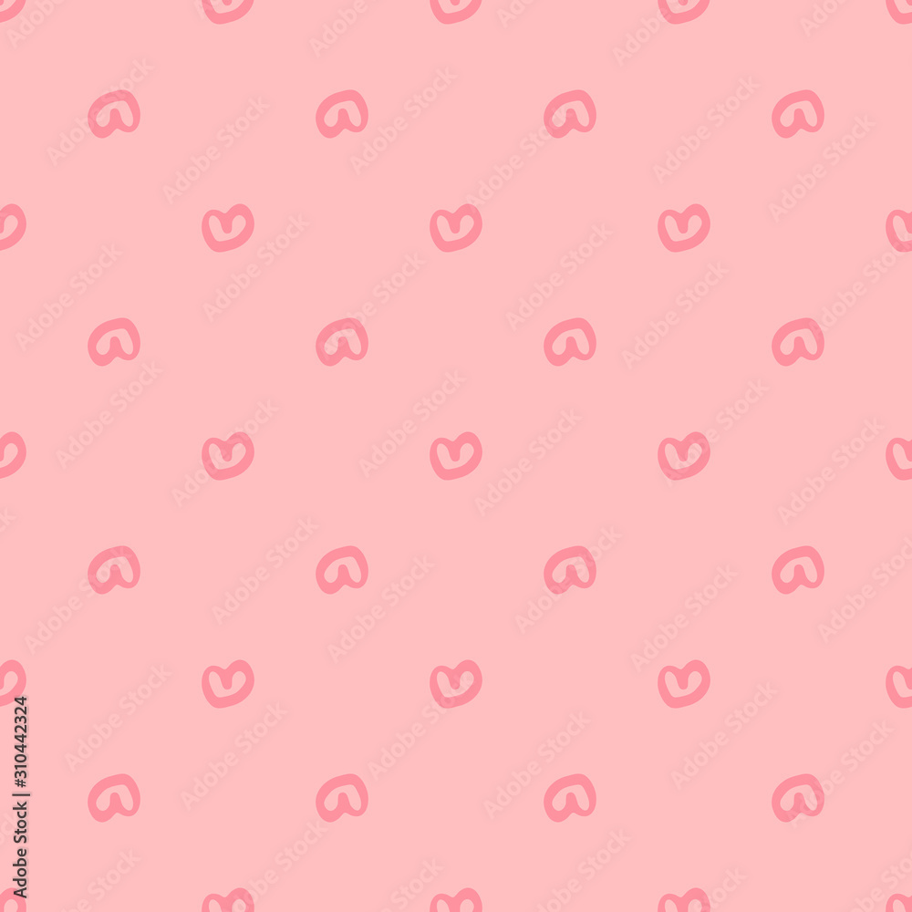 Simple geometric hearts seamless pattern on pink background. Valentines Day backdrop. Design for fabric, textile print, wrapping paper. Vector illustration