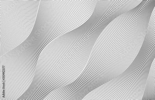 Black dotted diagonal lines. Digital halftone pattern. Abstract technology background, textured surface. Electromagnetic waves concept. Monochrome vector op art design. EPS10 illustration