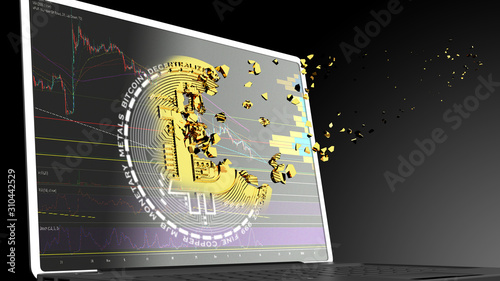 Foto Disintegration of a BTC bitcoin token