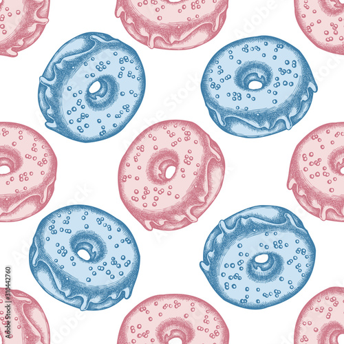 Seamless pattern with hand drawn pastel donut