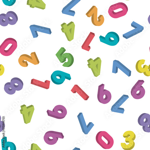 Mosaic of colorful 3D digits. Background of numbers. Vector seamless pattern